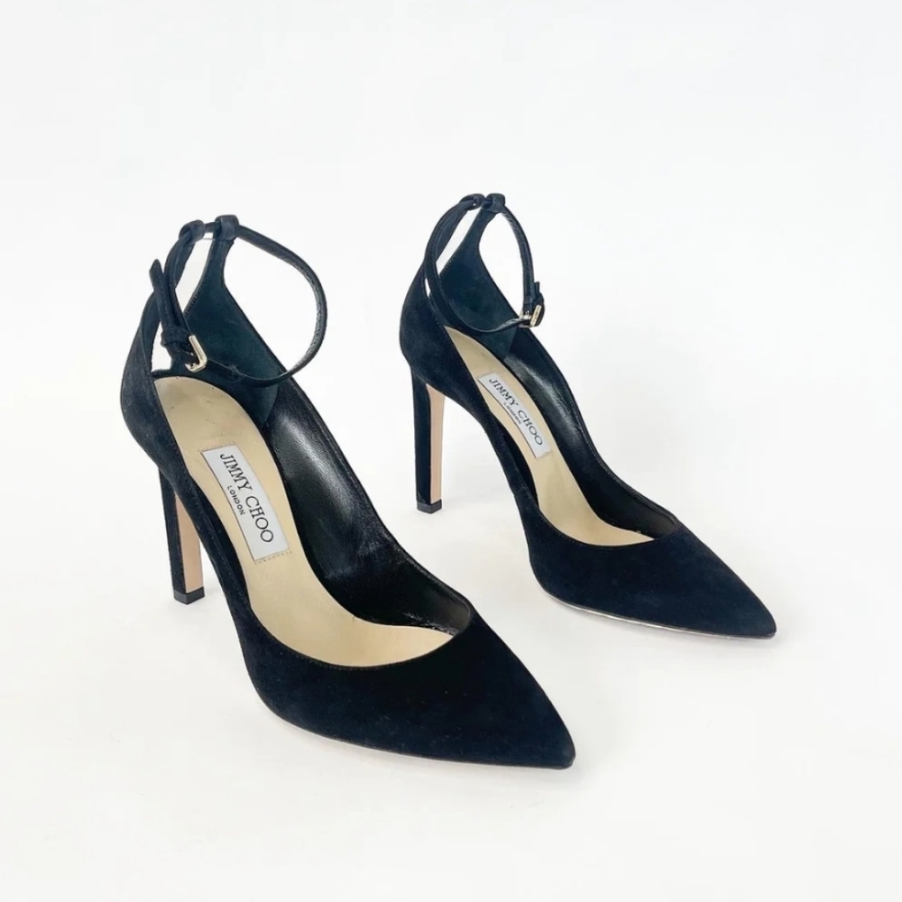Jimmy Choo Black Suede Shoes with Detachable Green Fur – Chic & Glamorous